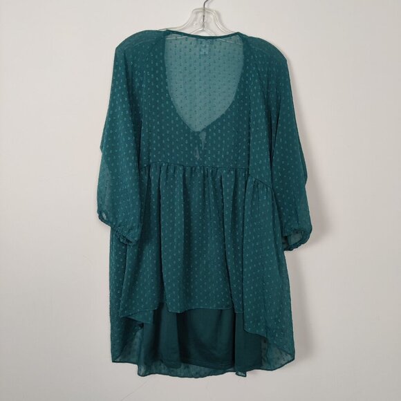 Motherhood Maternity Women's Swiss Polka Dot Tunic Top in Green Size XL Sheer - Picture 5 of 9